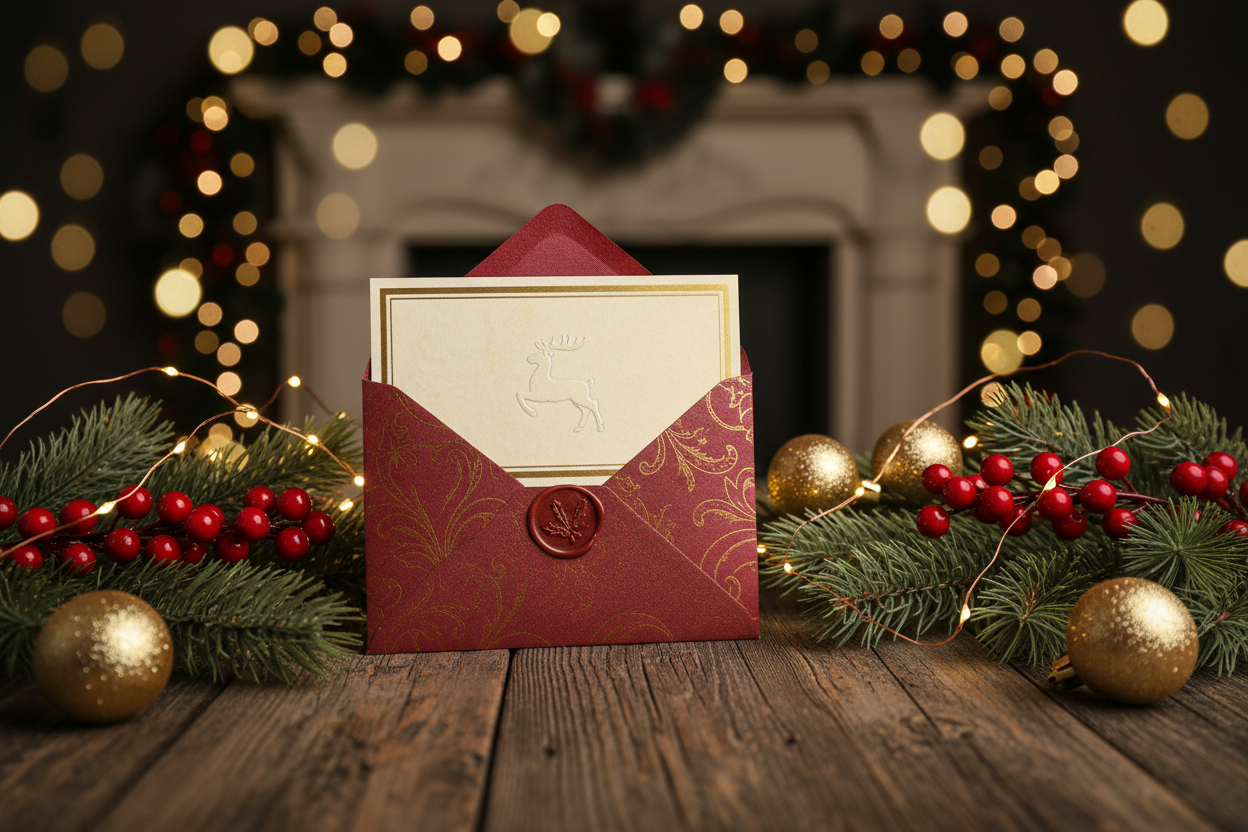  christmas scene with a gift card & envelope